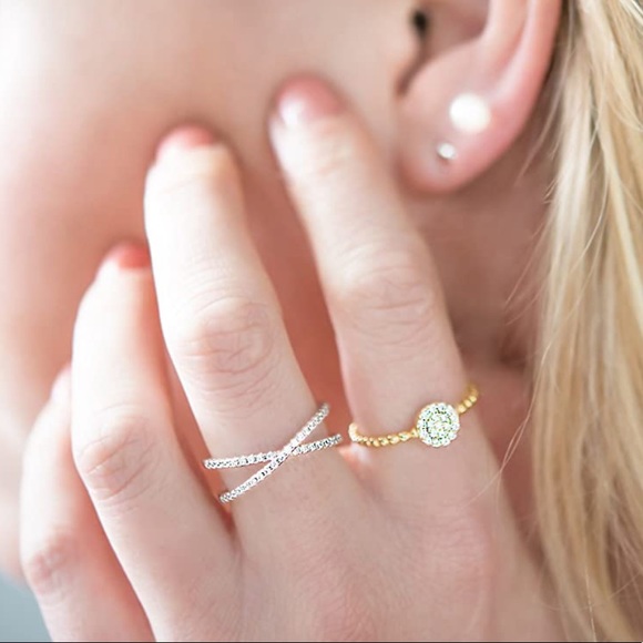 14K white gold plated X ring - Picture 2 of 3